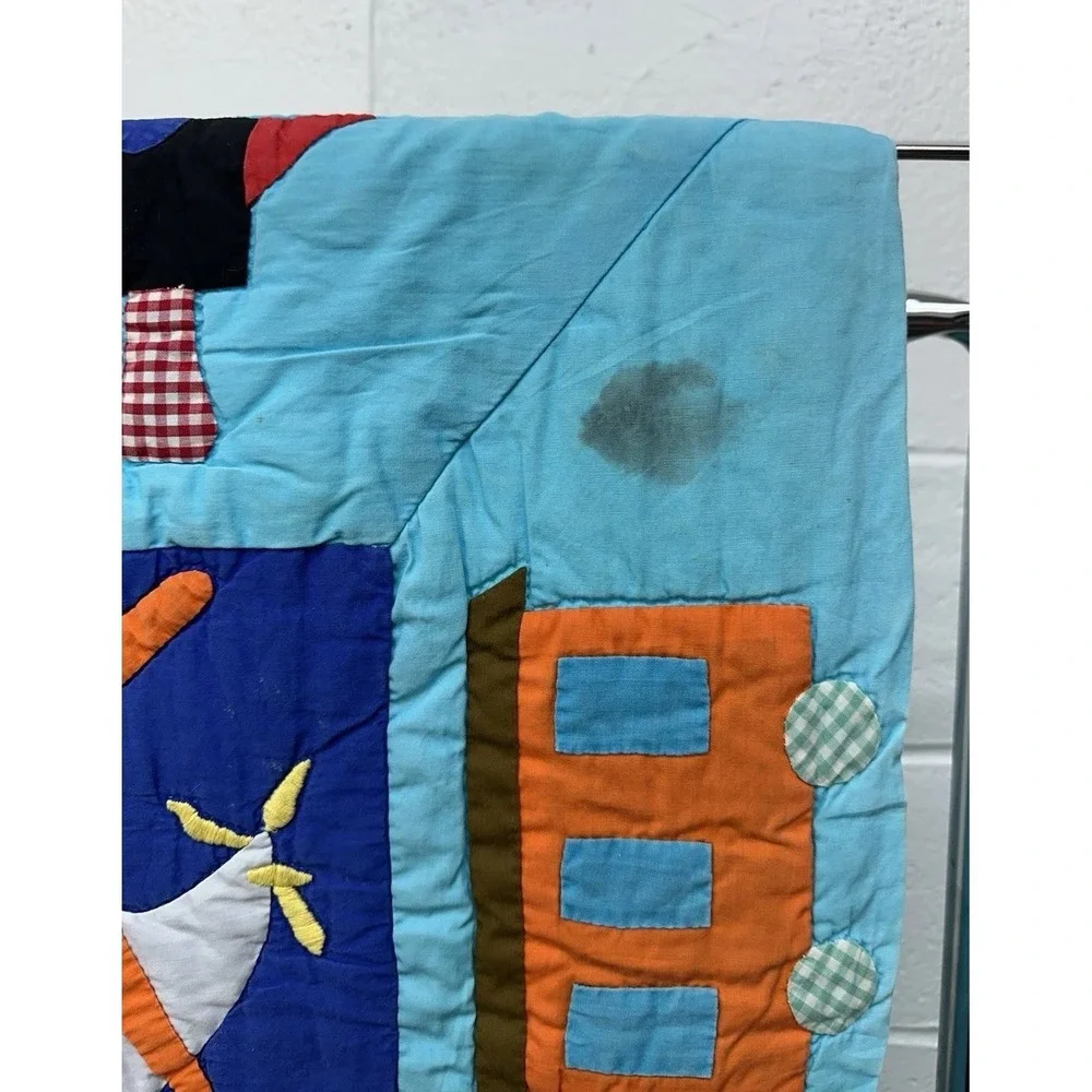 Handmade Kids Baby Pieced Quilt Blanket Helicopter Ship Bus Bicycle Plane‎